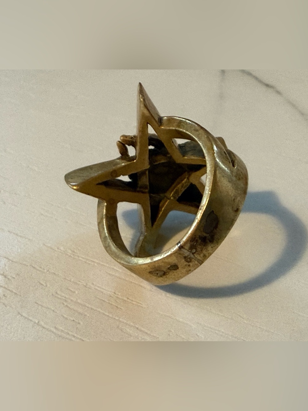 Brass Baphomet Goat Head Pentagram Ring - Picture 4 of 10